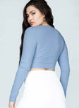 back view of model wearing Princess Polly Amala Top Blue 