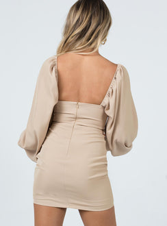 product Princess Polly High Neck  Lillie Long Sleeve Mini Dress Beige