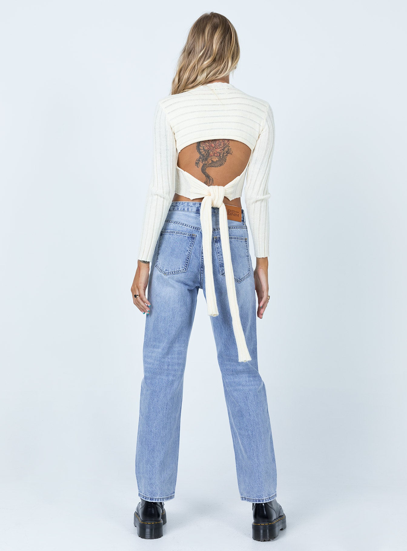back view of model wearing Princess Polly Holly Hi-rise Straight Leg Denim Jeans Mid Rise 