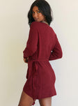 back view of model wearing Princess Polly Phenix Mini Dress Burgundy 