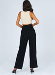 back view of model wearing Princess Polly Brenda Linen Blend Pants Black 