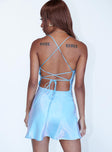 back view of model wearing Princess Polly Celena Mini Dress Blue 