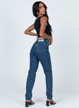 back view of model wearing Princess Polly Ragged Priest Cougar Jean Indigo Denim Mid Rise 