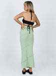 back view of model wearing Princess Polly Oscar Maxi Skirt Sage 