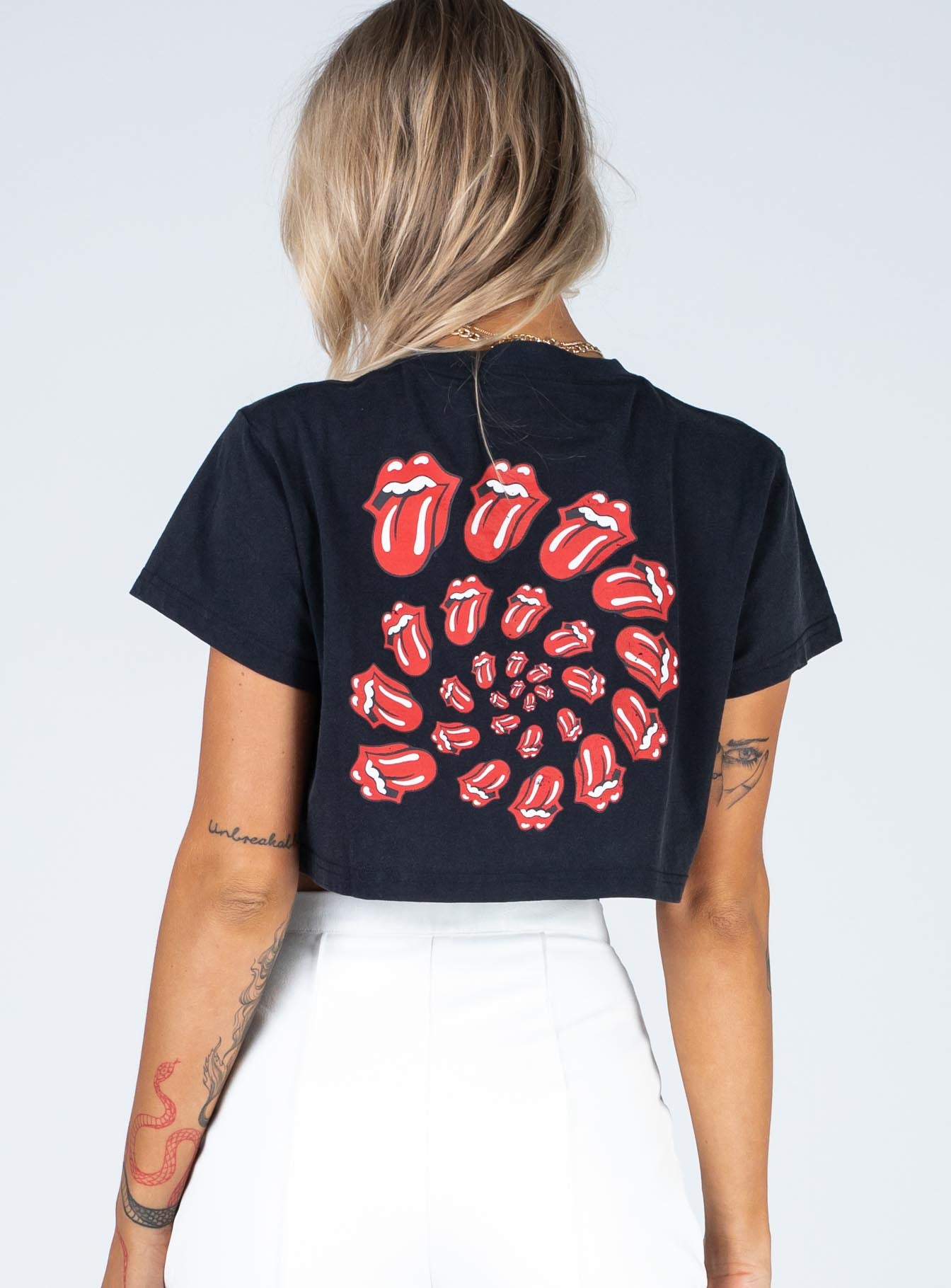 product Princess Polly  Rolling Stones Many Tongues Crop Tee Black