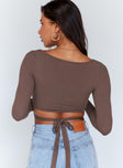 back view of model wearing Princess Polly Corey Long Sleeve Top Brown 