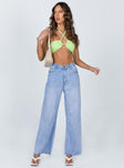 front view of model wearing Princess Polly Cece Hammer Wide Leg Jeans Vintage Blue Denim Mid Rise 