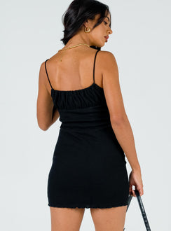 back view of model wearing Princess Polly Slow Dancing Mini Dress Black Sweetheart Neckline 