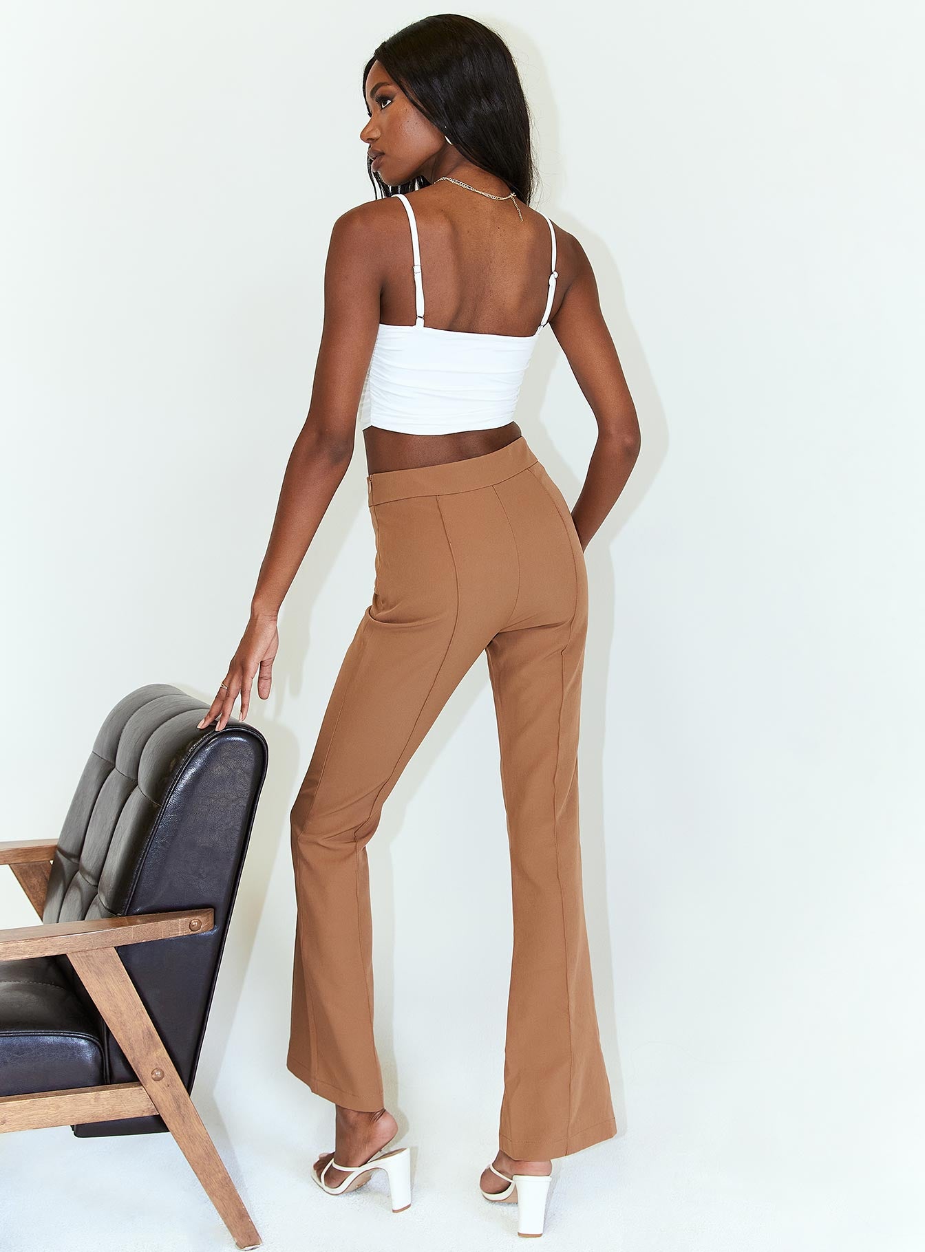 back view of model wearing Princess Polly Jensen Pants Brown 