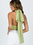 back view of model wearing Princess Polly Girls Night Wrap Top Green 