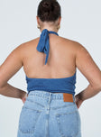 back view of model wearing Princess Polly Monroe Top Blue 