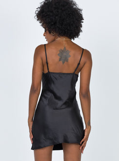 back view of model wearing Princess Polly Roman Mini Dress Black 