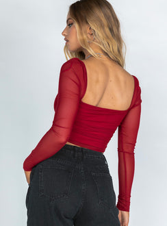 back view of model wearing Princess Polly City Lights Long Sleeve Top Red 