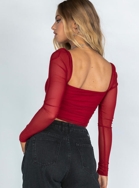 back view of model wearing Princess Polly City Lights Long Sleeve Top Red 