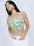 Front view of model wearing  front Princess Polly Sleeveless Asymmetric Neckline  Stretford Strapless Top Multi