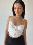 Front view of model wearing  front Princess Polly Sleeveless Sweetheart  Hunter Corset Top White