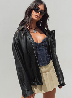 Faux leather jacket Zip fastening at front  Classic collar Twin hip pockets  Elasticated waistband 