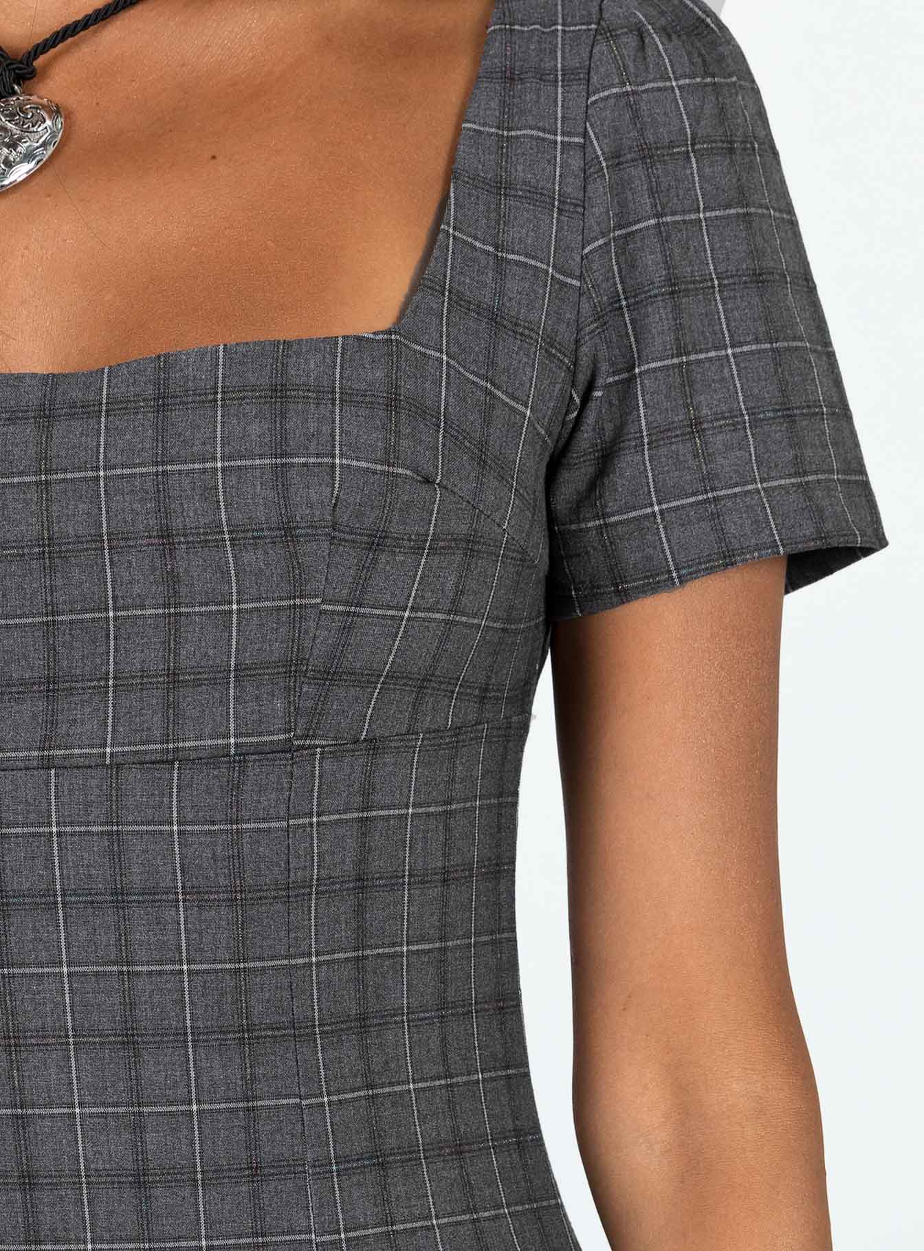 Front view of model wearing  front Princess Polly Square Neck  Hastings Mini Dress Check