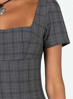 Front view of model wearing  front Princess Polly Square Neck  Hastings Mini Dress Check