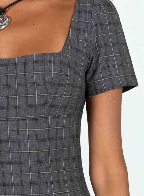 Front view of model wearing  front Princess Polly Square Neck  Hastings Mini Dress Check