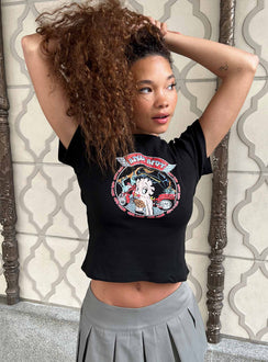 product Princess Polly Three Fourth Sleeves High Neck  Betty Boop Biker Tee Black