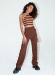 front view of model wearing Princess Polly Motel Groci Top Multi Stripe Brown 