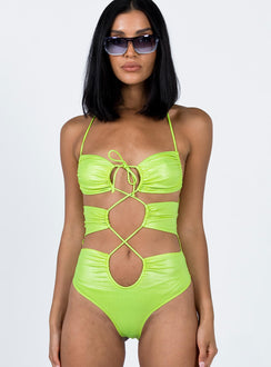 front view of model wearing Princess Polly Doja Bodysuit Green Sleeveless Sweetheart 