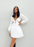 Front view of model wearing  front Princess Polly High Neck High Neck  Elizer Long Sleeve Mini Dress White