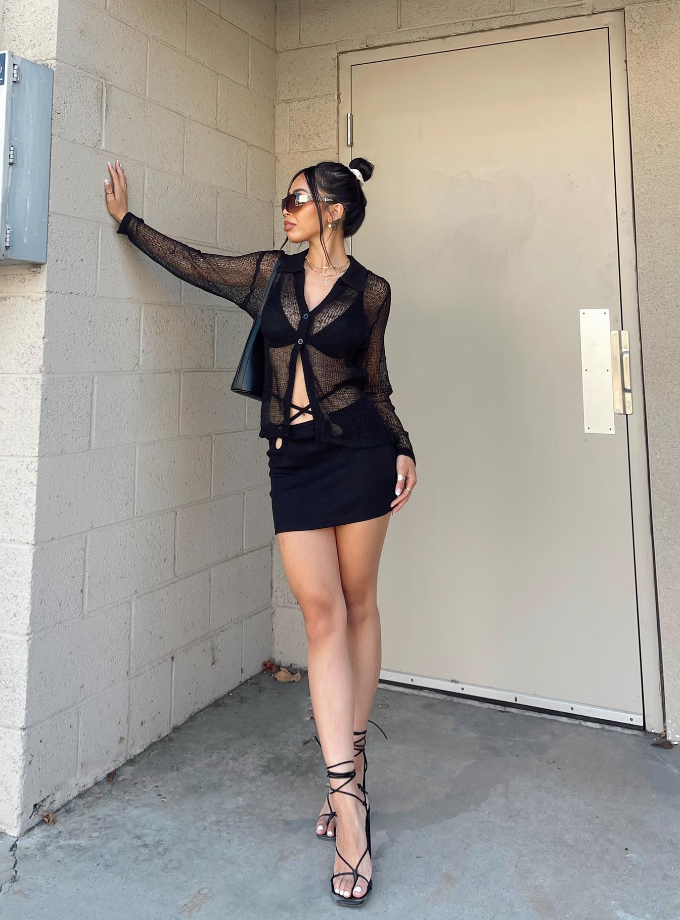 Front view of model wearing  front Stewart Sxy Harware Mini Skirt Princess Polly  Mini Skirts 