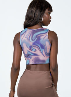 back view of model wearing Princess Polly Adalyn Bodysuit Brown Multi Sleeveless 