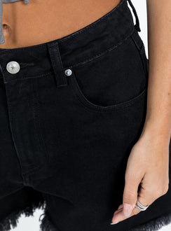 On Tour Denim Mom Shorts Black Princess Polly mid-rise 