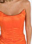 Front view of model wearing  front Princess Polly Square Neck  Tyree Strapless Maxi Dress Orange