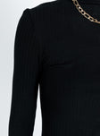 Black long sleeve top Ribbed material Mock neck Good stretch