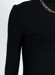 Front view of model wearing  front Princess Polly Full Sleeves High Neck  Lerman Long Sleeve Top Black