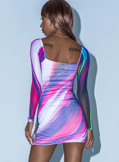 back view of model wearing Princess Polly Wilder Mini Dress Multi 