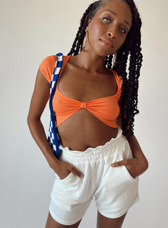 front view of model wearing Princess Polly Corby Top Orange Sleeveless Sweetheart 