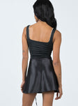 back view of model wearing Princess Polly Dayrell Pearl Trim Bodysuit Black Sleeveless Square Neck 