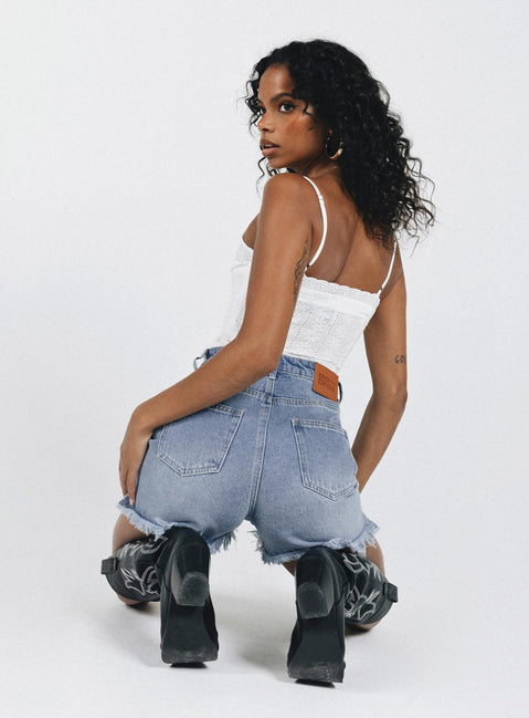 Kalynda Denim Shorts Mid Wash Blue Princess Polly mid-rise 