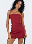 Front view of model wearing  front Princess Polly Square Neck  Monza Mini Dress Red