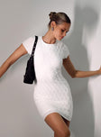 Front view of model wearing  front Princess Polly Crew Neck  Dealio Mini Dress White