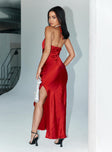 Front view of model wearing  front Princess Polly Square Neck  Burrell Maxi Dress Red