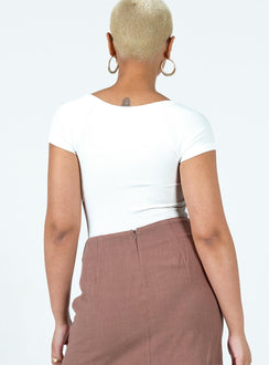 back view of model wearing Princess Polly Langley Bodysuit White Short Sleeves Square Neck 