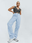 front view of model wearing Princess Polly Titius Pants Blue Check 