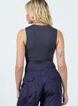 back view of model wearing Princess Polly Fischer Bodysuit Slate Sleeveless Crew Neck 