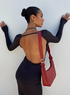 Front view of model wearing  front Princess Polly Square Neck Square Neck  Dorado Long Sleeve Midi Dress Black