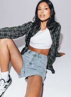 front view of model wearing Princess Polly Camari Denim Shorts Light Wash 