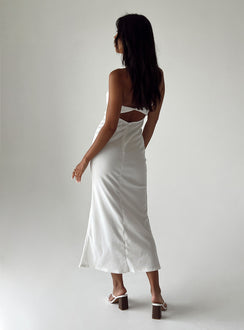 Front view of model wearing  front Princess Polly Asymmetric Neckline  Carter Maxi Dress White