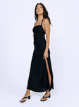 Front view of model wearing  front Princess Polly Crew Neck  Angela Tie Maxi Dress Black