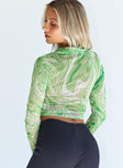 back view of model wearing Princess Polly Siena Long Sleeve Top Green 