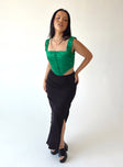 Front view of model wearing  front Princess Polly Sleeveless Square Neck  Day Dreaming Top Green